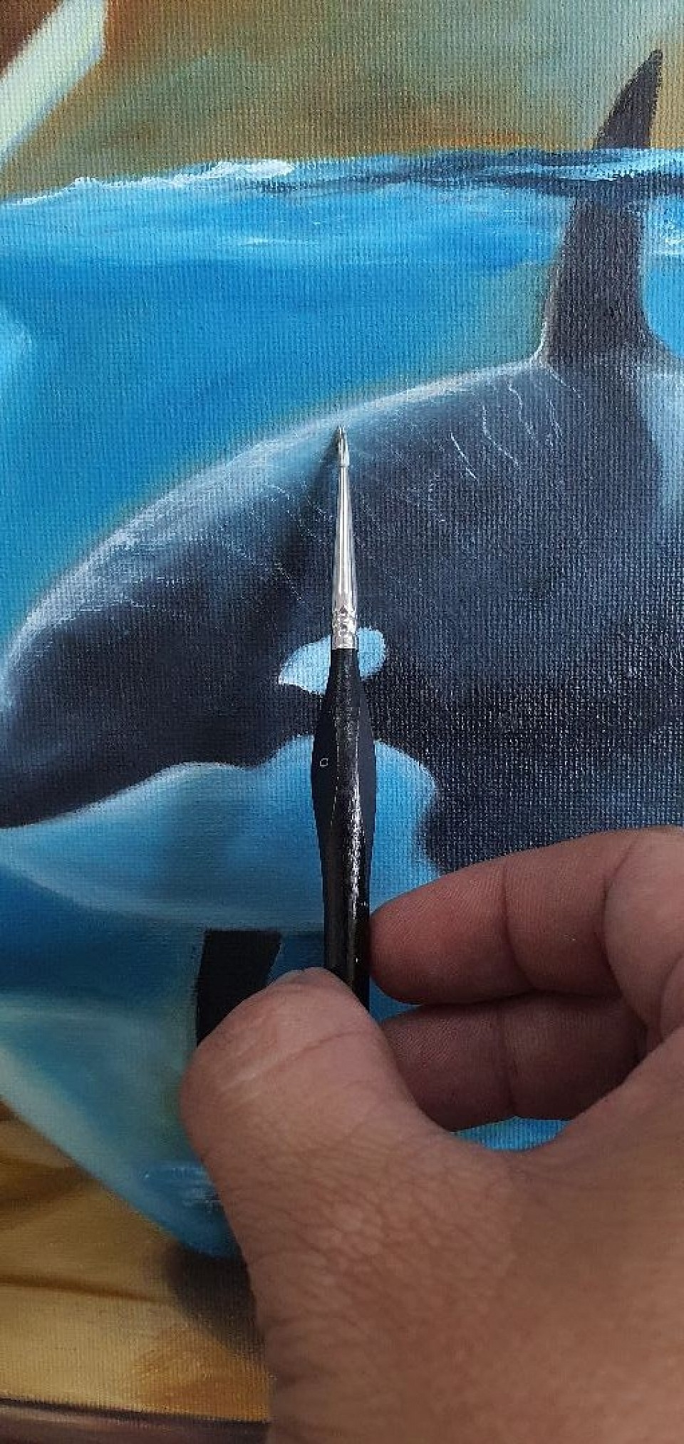 Teacher Jheng, doing a sample on how light reflections on water are made.